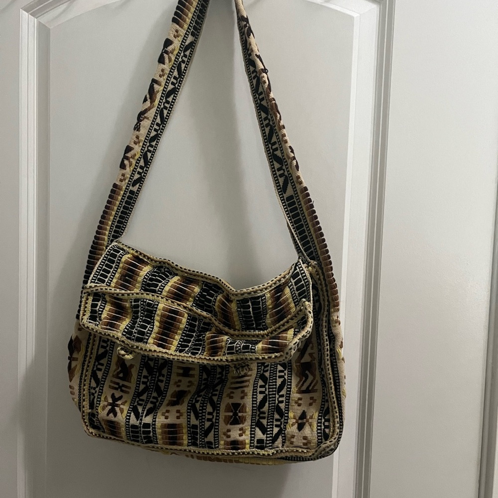 Tribal Patterned Tan and Black Shoulder Bag